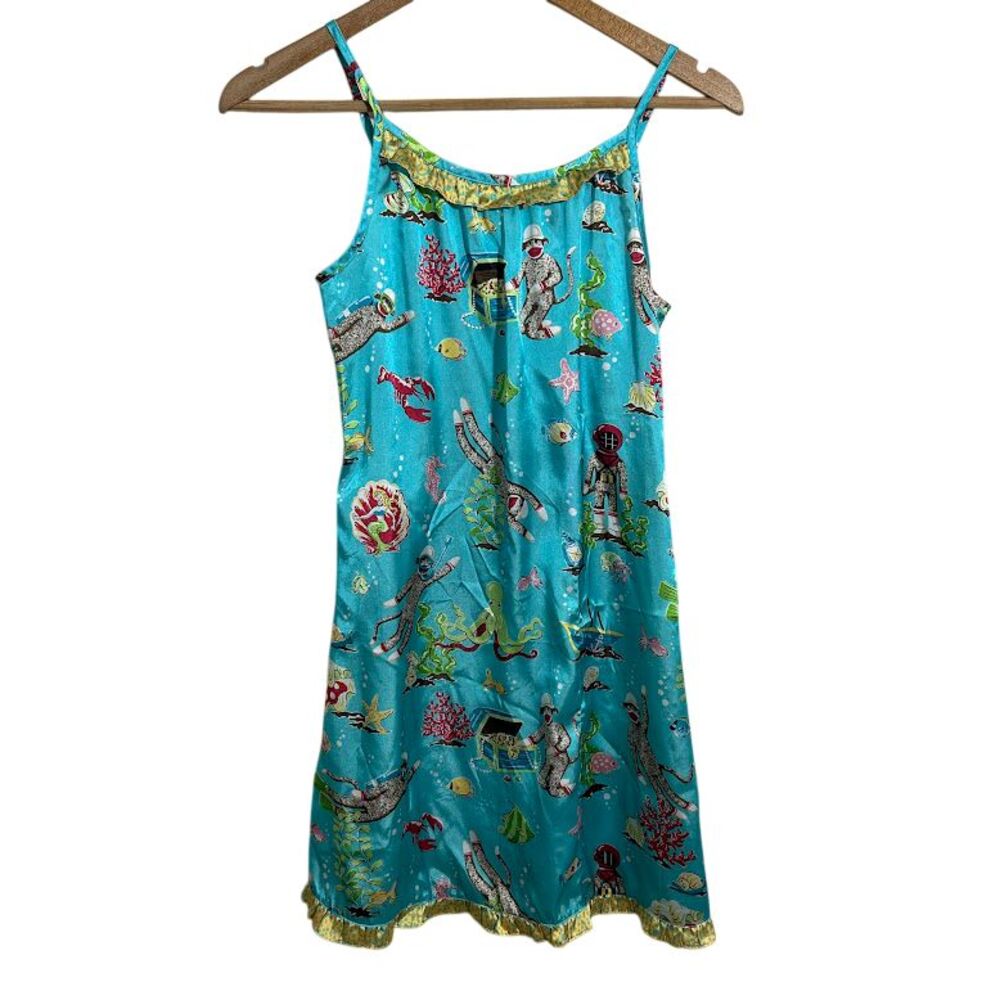 NICK & NORA Nightgown Dress Girls L 12 Blue Satin Slip Under The Sea Water